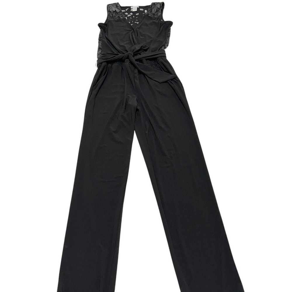 Cache Jumpsuit Women Size 2 Black Lace‎ Back Sleeveless Belted Wide Leg